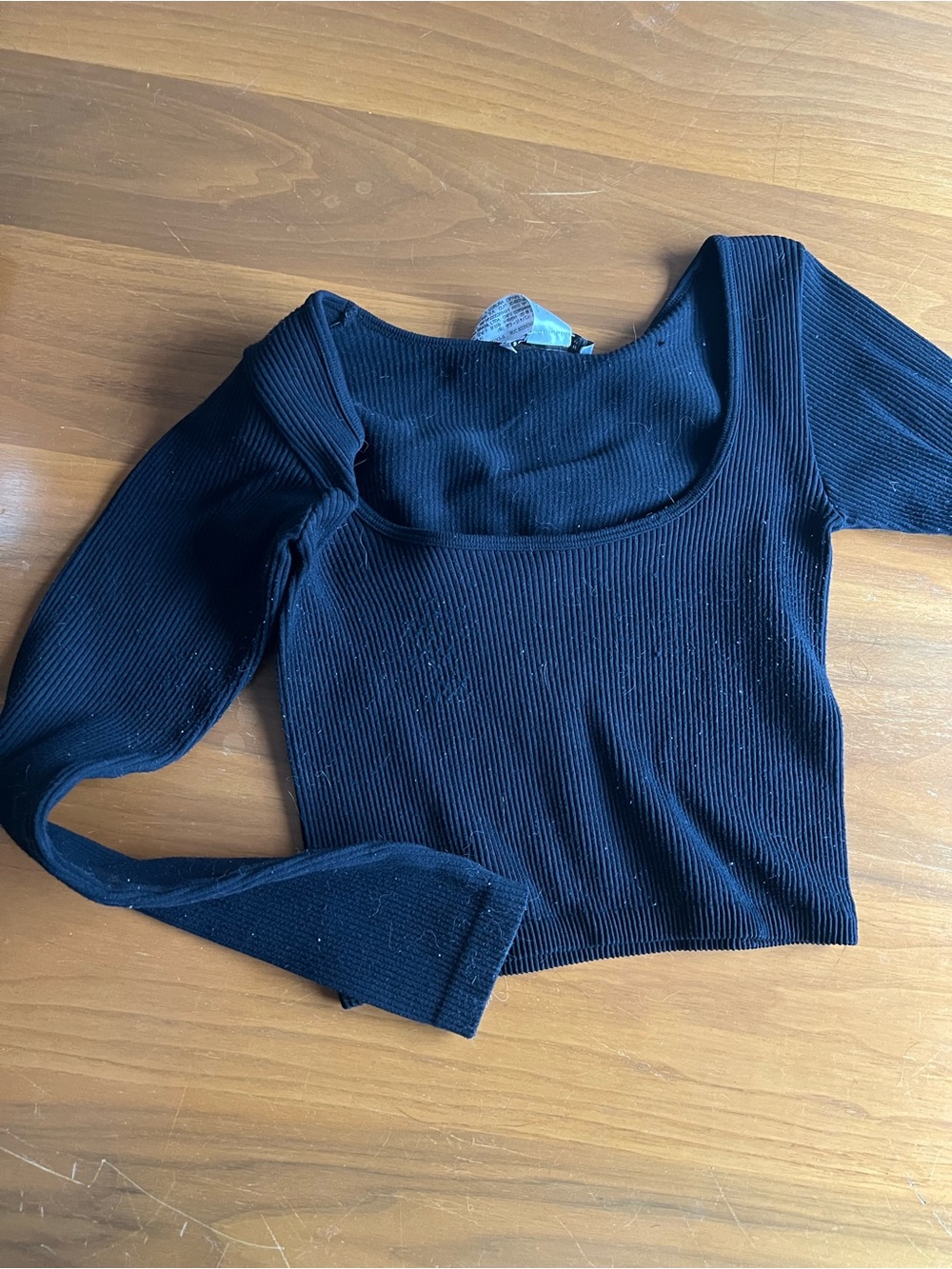 Zara Black Ribbed Square-Neck Crop Top
